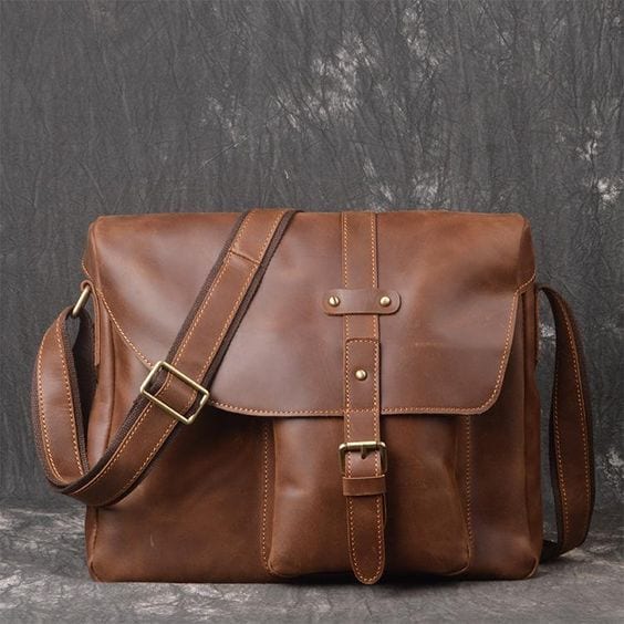 Brown Leather Briefcase Laptop Bag for Men