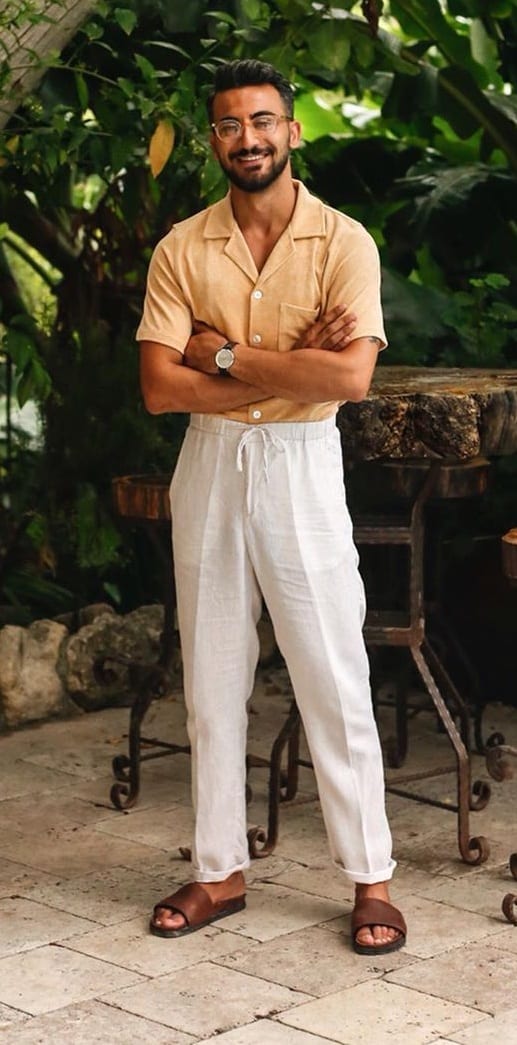 Cuban Collar Shirt and White Trouser Outfit 2020