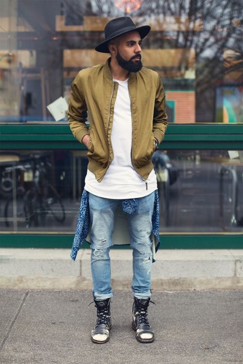 Perfect-Street-Style-look-with-Bomber-Jacket-styled-with-Destroyed-Jeans-and-a-pair-of-Boots-1