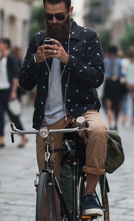 Relaxed-weekend-look-with-Black-Printed-Bomber-Jacket-Grey-T-shirt-Khaki-Chinos-and-a-pair-of-Navy-Desert-Boots-1