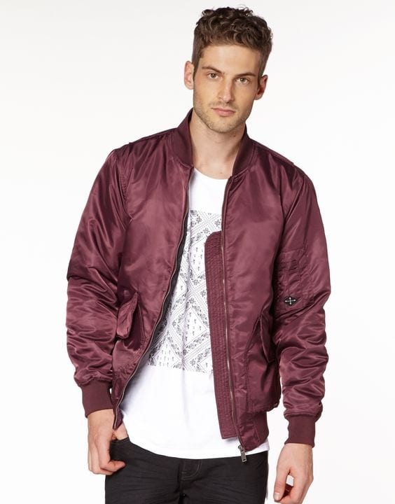 maroon-bomber-jacket-styled-with-white-printed-tshirt-black-jeans-for-men