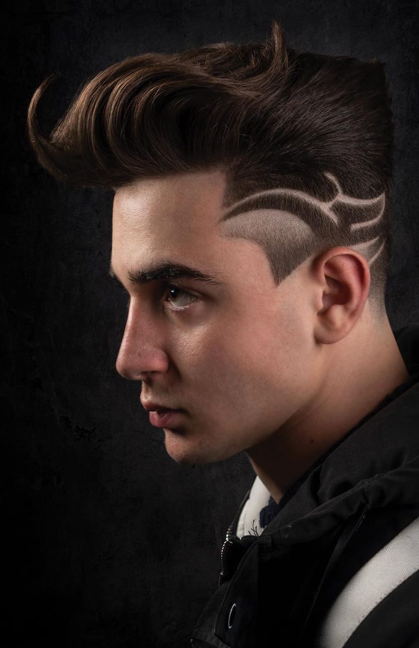 Pompadour Fade Design for Men's Haircut 2020