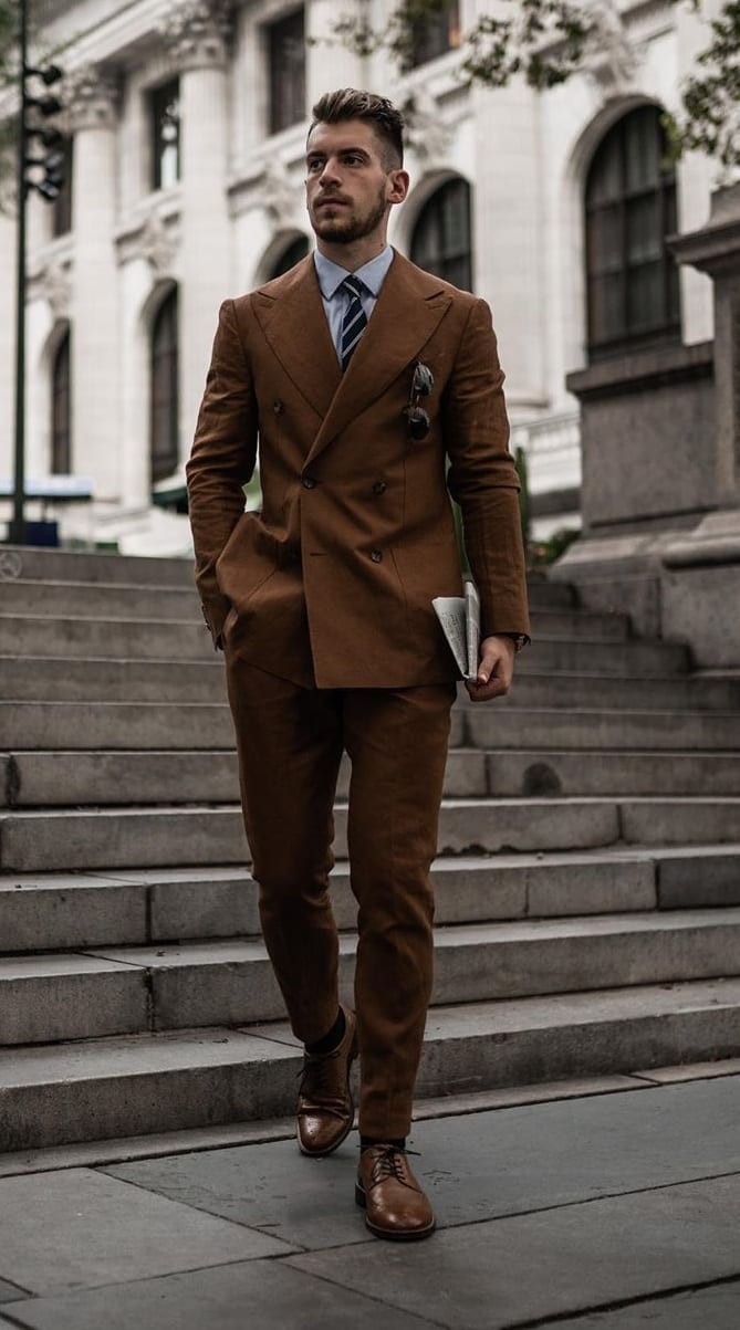 Brown Double Breasted Suit Outfits for March