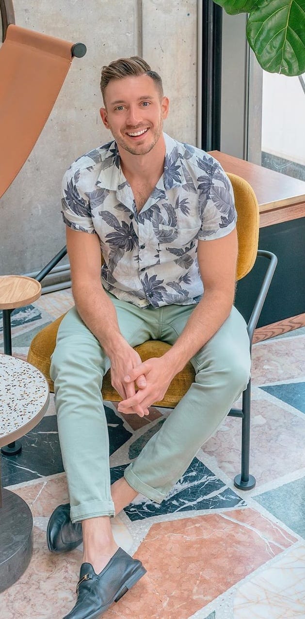Cool Printed Cuban Collar Shirt paired with Chinos