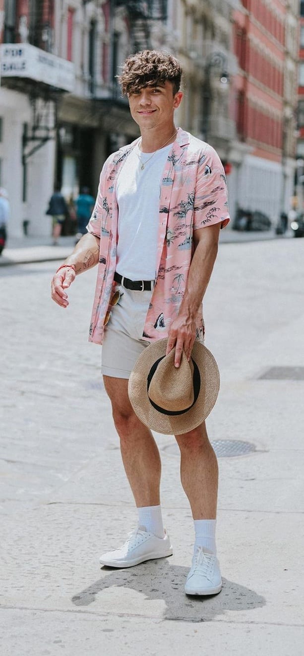 Cute Unbuttoned Cuban Collar Shirt Styled with a Tee and Shorts