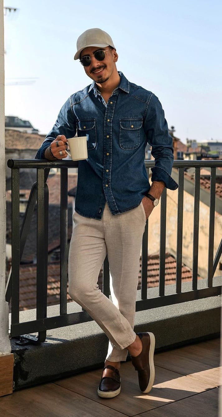 Denim Shirt- Chinos Outfit Ideas for Men