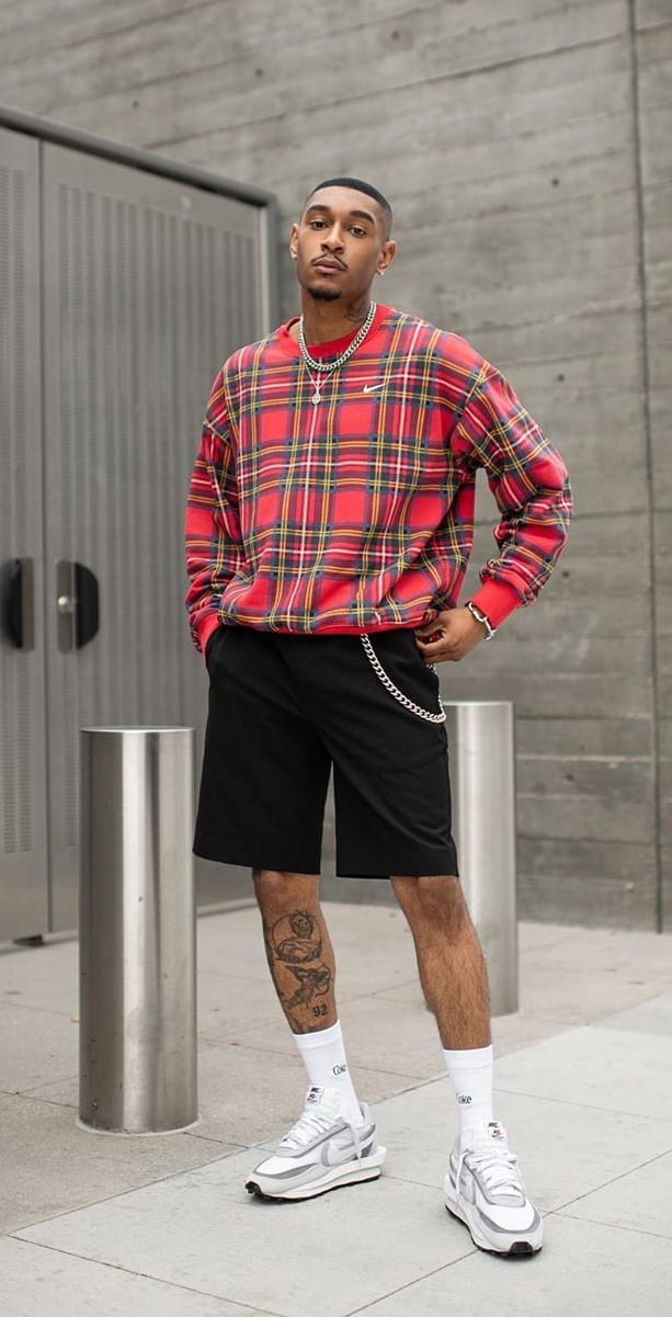 Plaid Pullover- Shorts-outfit-ideas