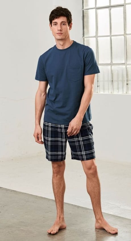 Plain Tee-Checkered Shorts- Cool Loungewear Outfits for Men
