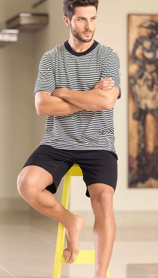 Striped Shirt-Shorts- Mens -loungewear-outfit-ideas