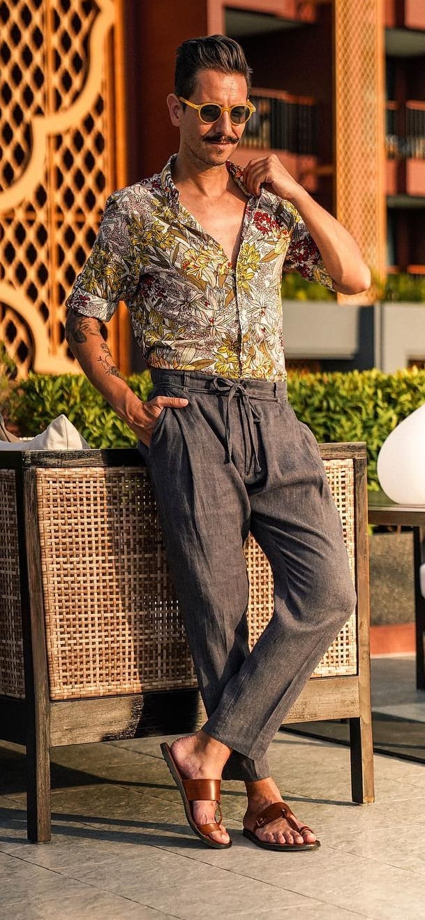 Linen Pants and Printed Shirt Outfits for Men