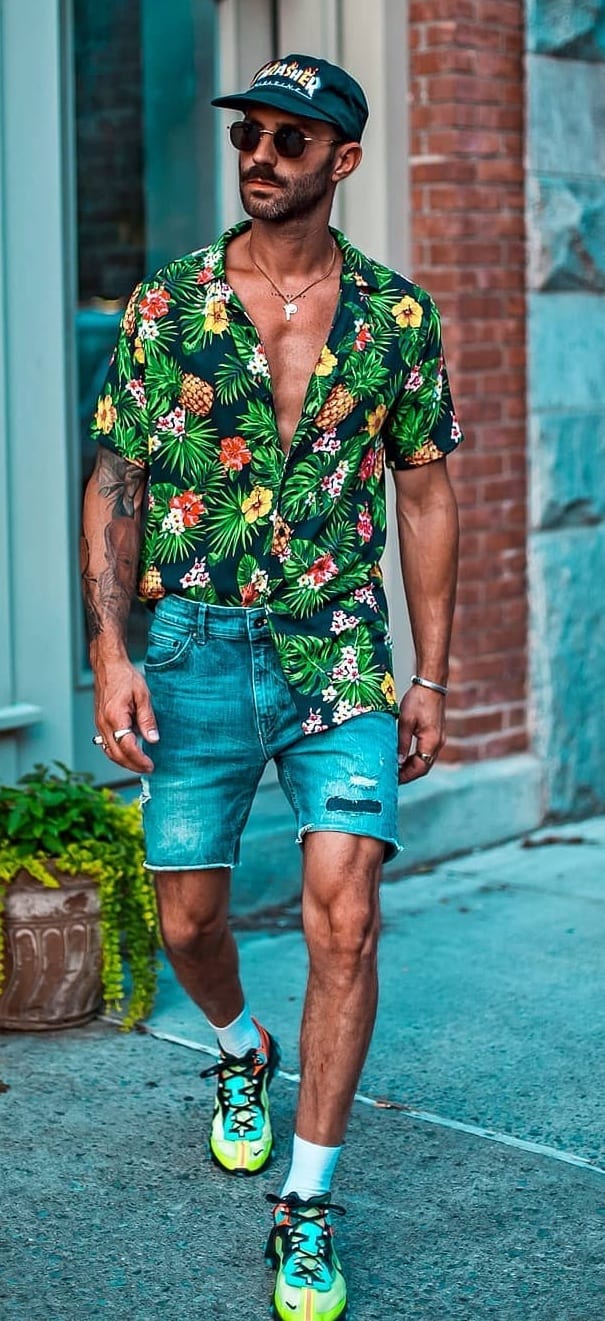 Floral Shirt- Denim Shorts Combination for Summer