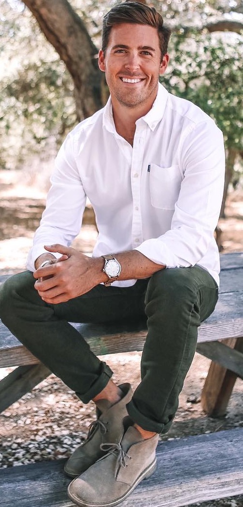 White Shirt- Chinos-Boots for Men