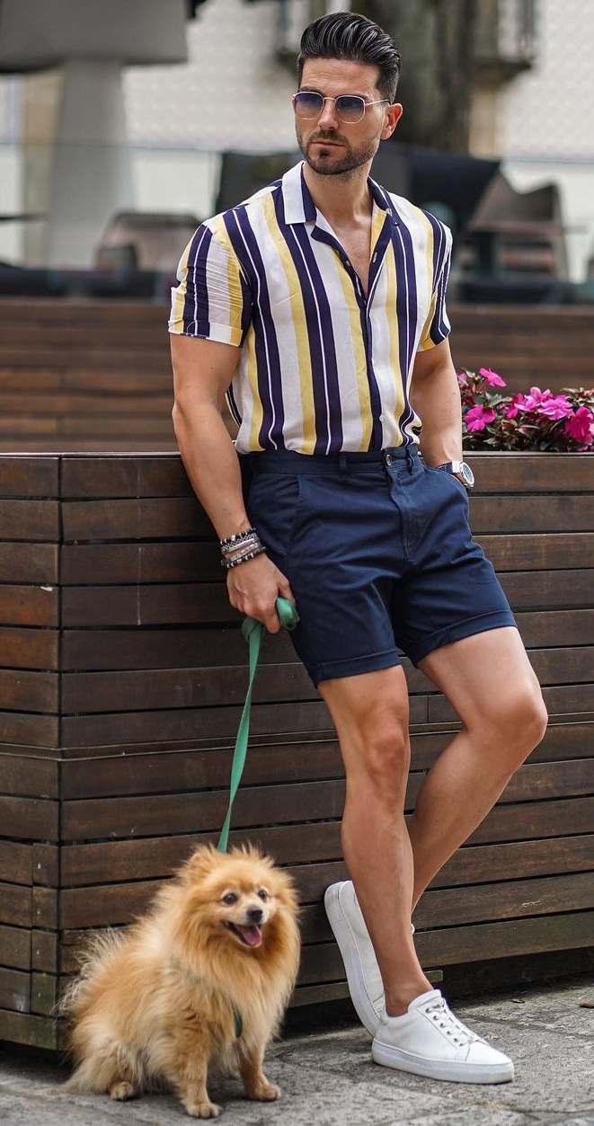 Striped Shirt- Chinos Shorts- Sunglasses-for-Summer