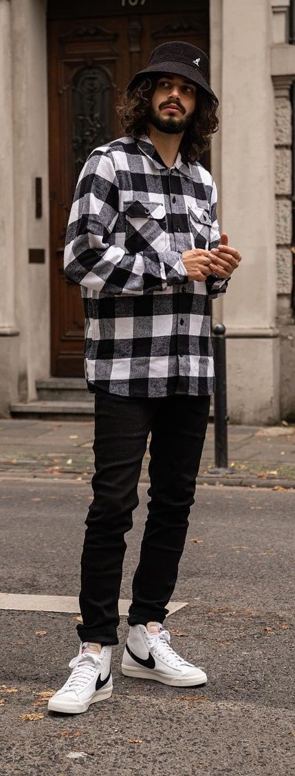 Black and White Plaid Shirt Outfit For Fall