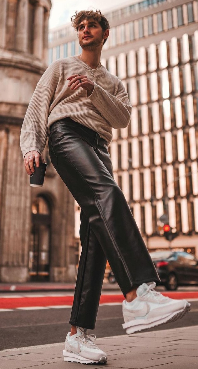 Cool Leather Pants Outfit Idea For Men