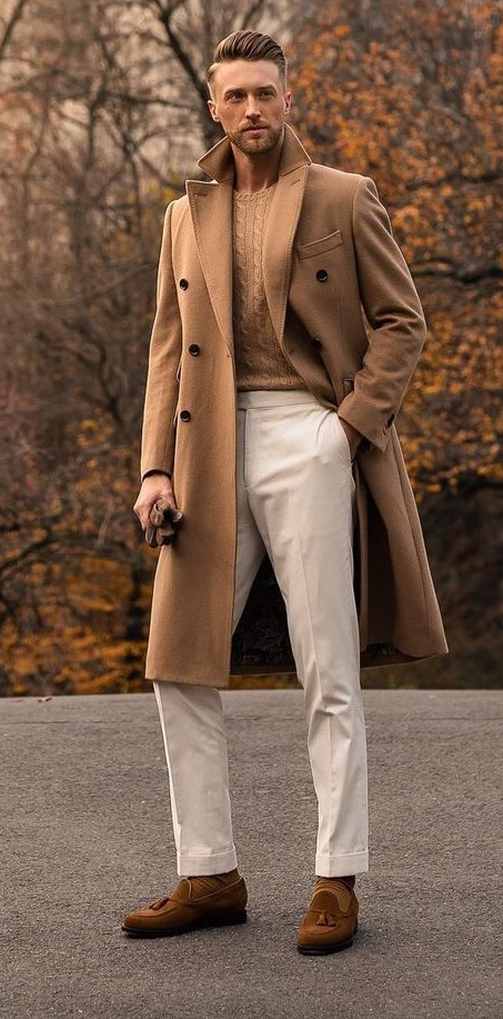 Tan Coat- Tan Sweater-White Pants- Outfit-for-fall