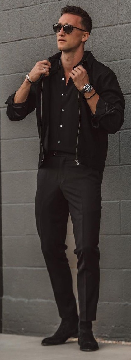 All Black Outfit Styled With Black Jacket