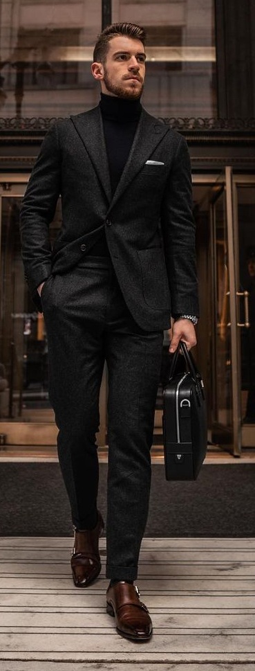 Turtleneck paired with tweed suit outfit for Men