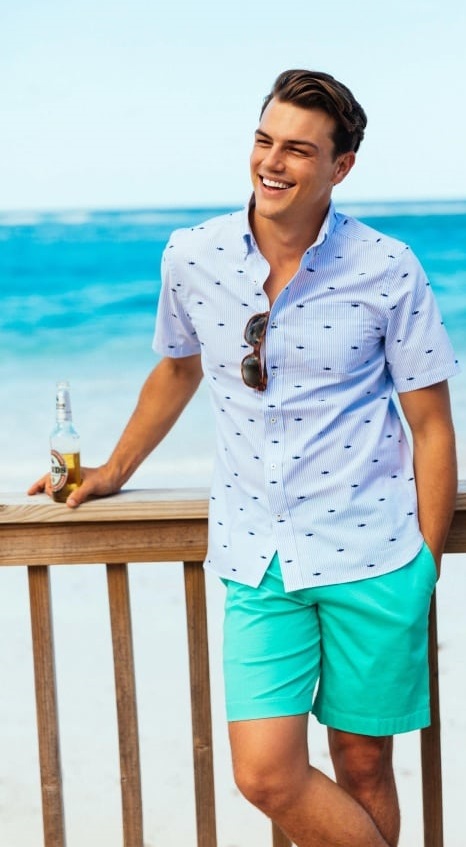 printed blue shirt with shorts for beach - Printed Shirt Combinationss for Men
