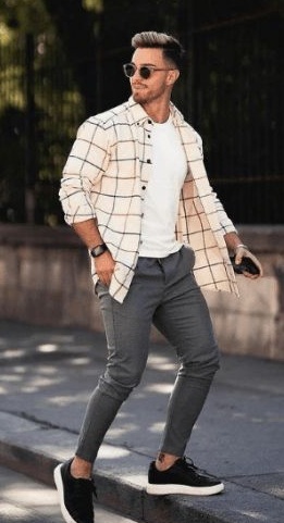 Checkered Shacket outfit.