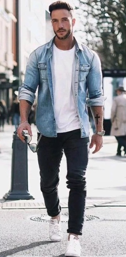 Denim Jackets with White Tee - Club night outfit ideas