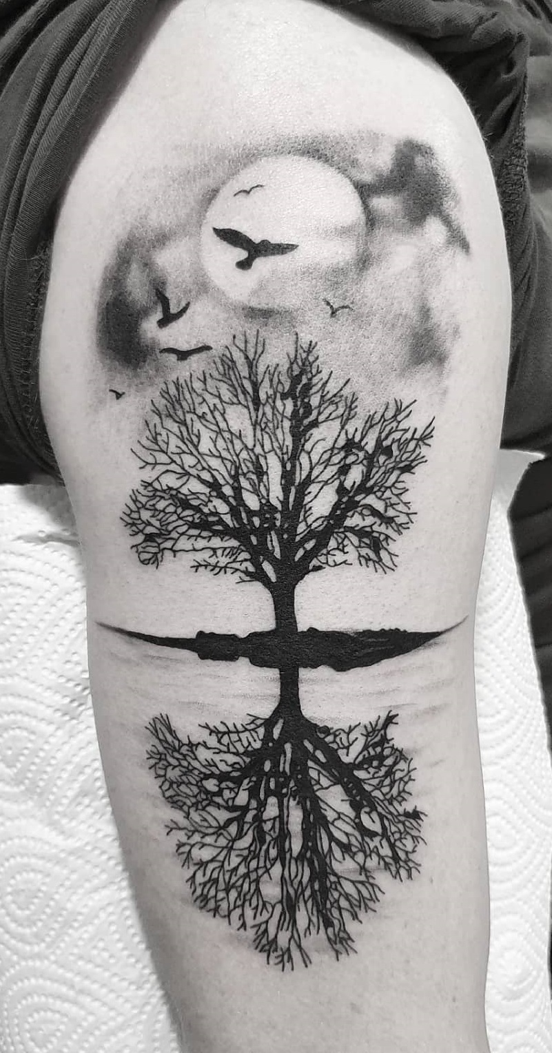 Tree with moon Tattoo - Forearm Tattoos for Men