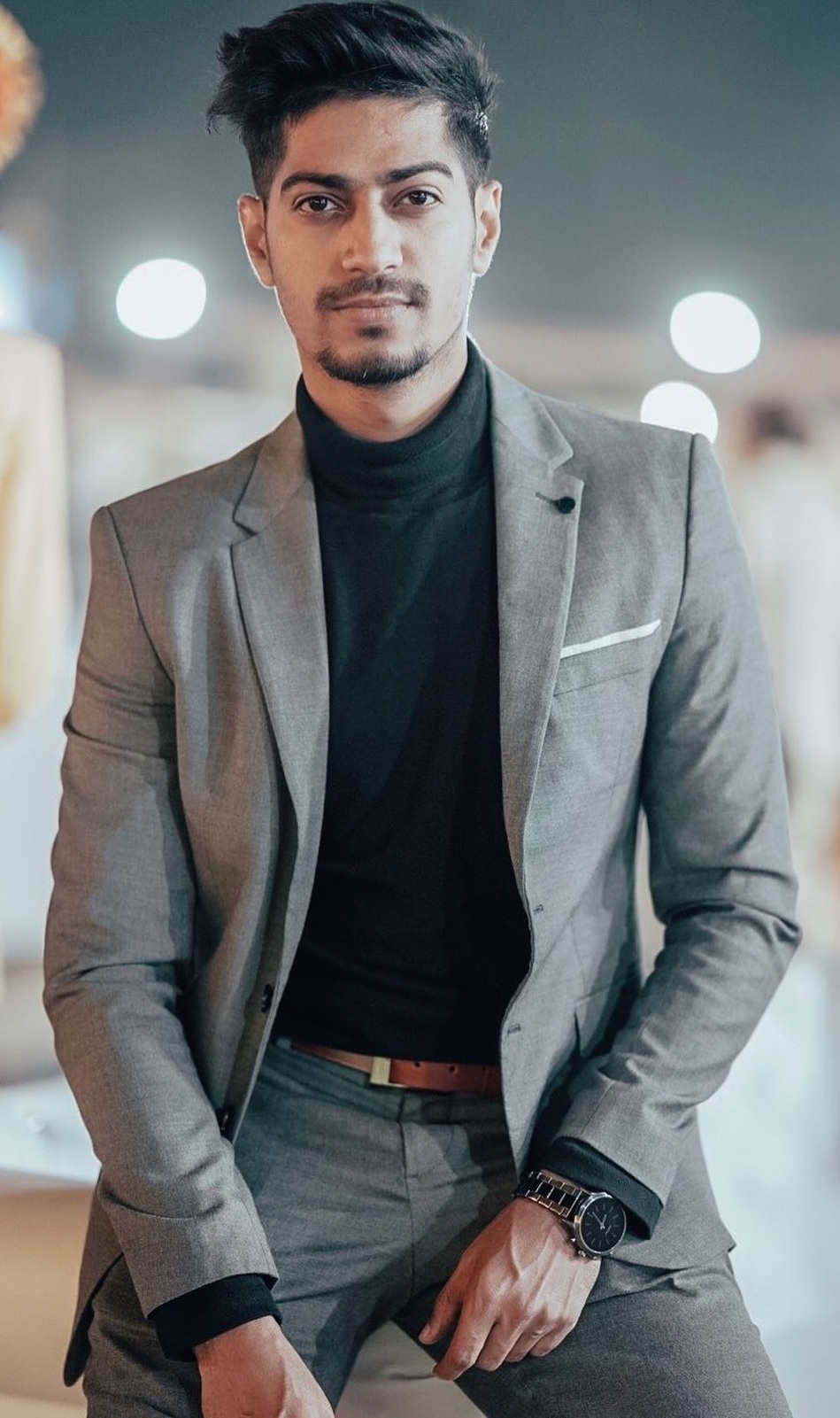 Modest Suit Looks for Men with Suit over a turtle neck tee