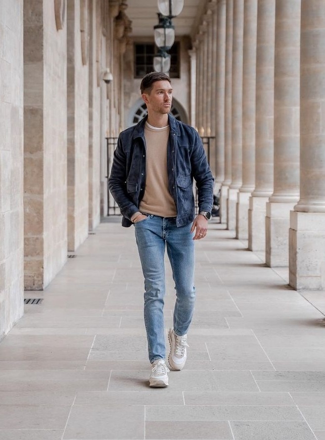 Beige t shirt shop mens outfit