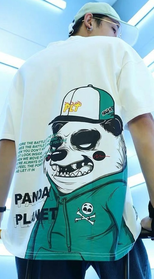 panda backprint tshirt with white and green shades