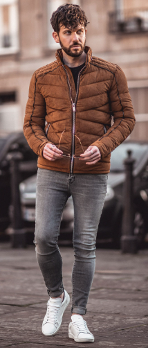 Quilted Puffer Jacket in brown color