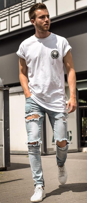 denim bottom and white sando with sneakers for your birthday outfit