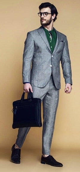 grey linen suit for cocktail attire