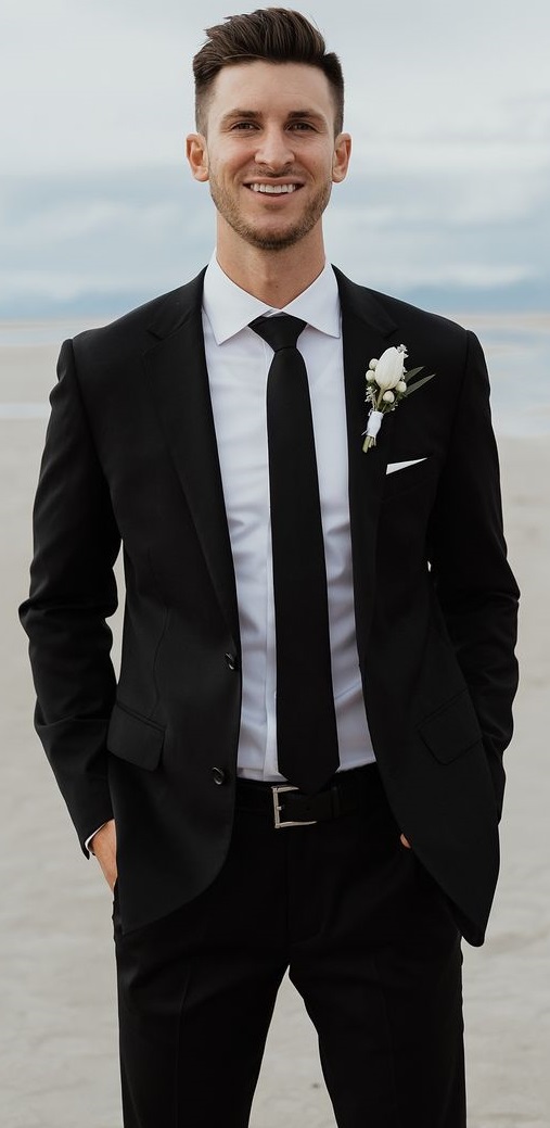wedding attire with black tie