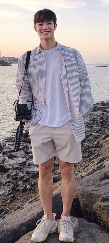 white tees paired with Shirt and shorts