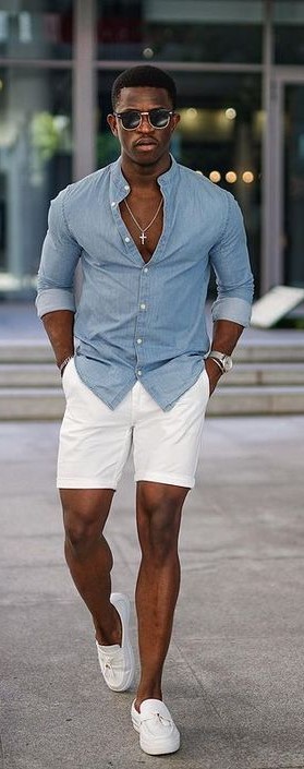 Button-Up Shirt with White Short