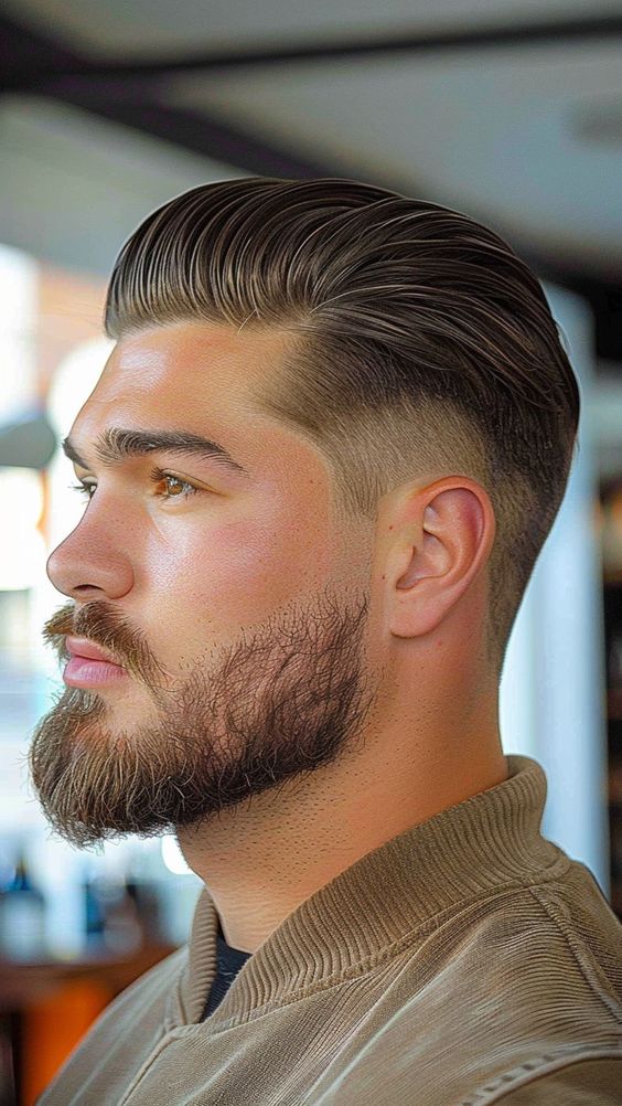 versatile beard Look with a Slicked-Back Hairstyle
