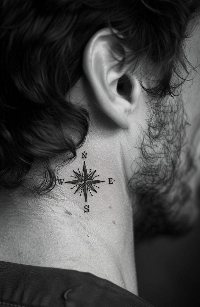 Neck Compass Tattoo