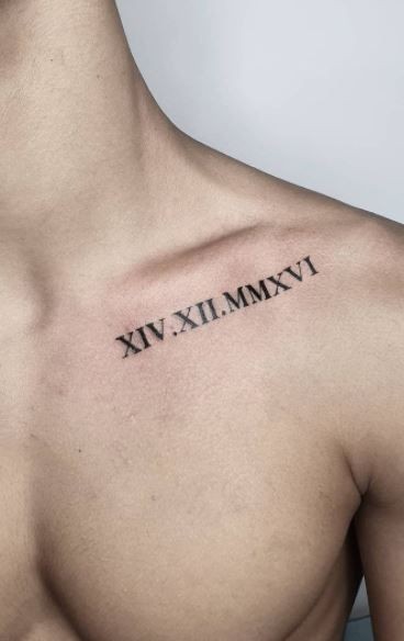 Roman Numerals on Collarbone Tattoo