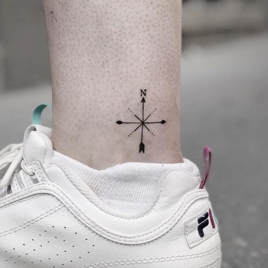 Tiny Compass Ankle Tattoo
