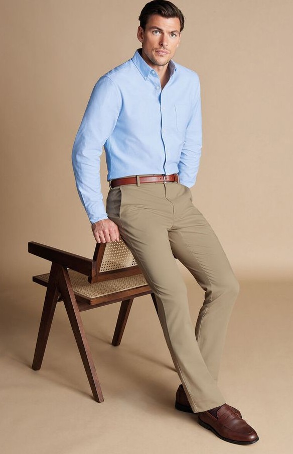 Beige Trouser with Sky Blue Shirt