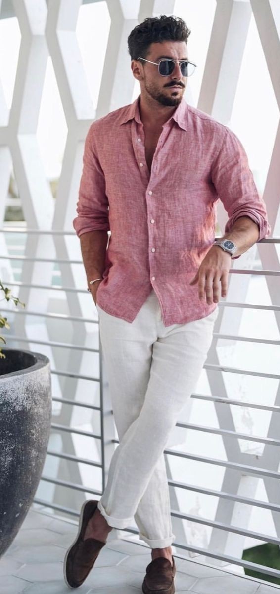 Dusty Rose Shirt and White Liner Pants
