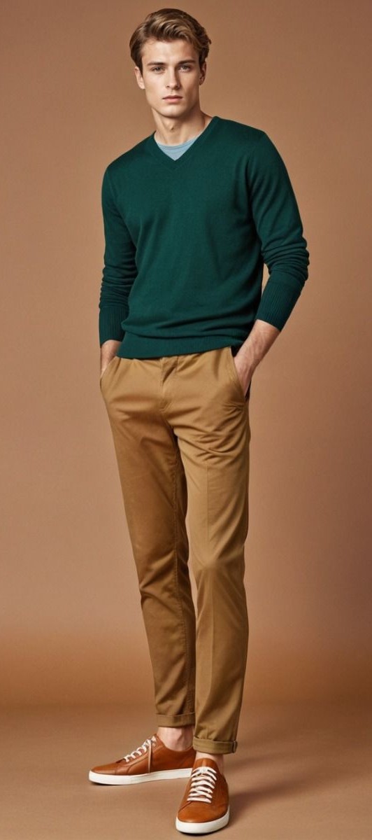 Forest Green Sweater Chocolate Brown Trouser Outfits